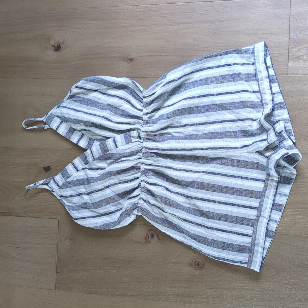YDE Linen Shorts Romper Blue & White Stripe Size Medium